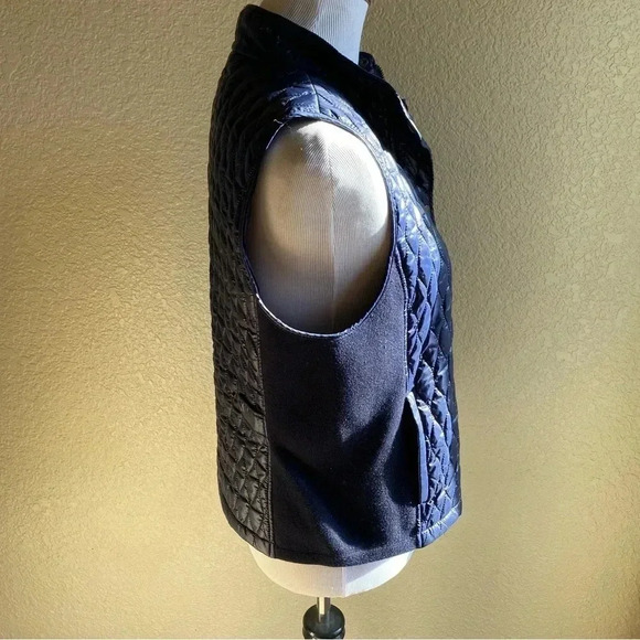 Talbots Petites Dark Blue Quilted Vest Jacket Sleeveless Sheen: Medium Petite - Picture 3 of 9
